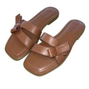 M. GEMI Womens The Melissa‎ Bow Italian Leather Slip On Sandals Brown Size 40